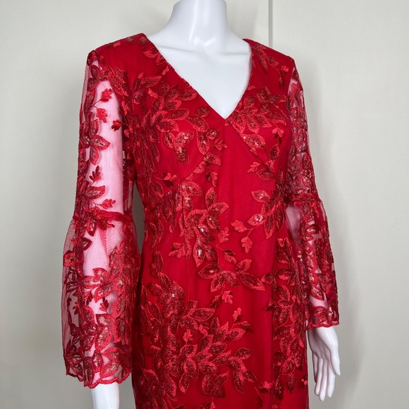 Emma Street Red Embroidered, Sequined, Bell sleeved, V-neck Midi dress, S, NWOT - Picture 13 of 16